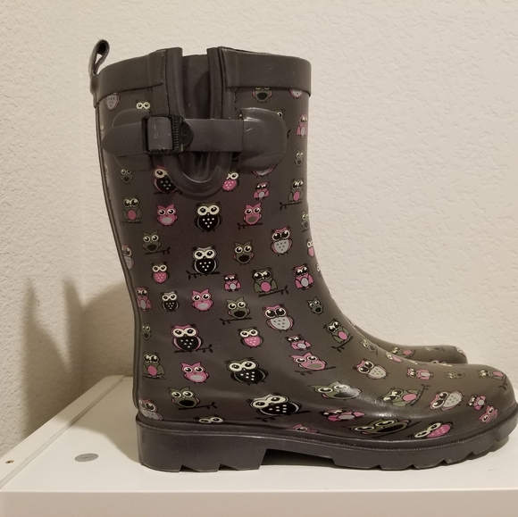 CAPELLI Womans Owl Rubber Rain Boots Size 9 Mid-Calf Side Buckle - Picture 3 of 9